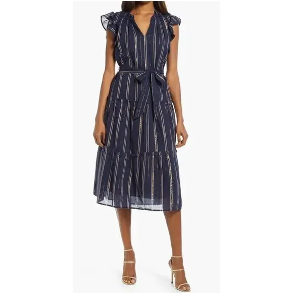 Adelyn Rae Boho Chic Nina Cotton Midi Dress Navy Blue Xlarge Classic With Pocket - Picture 1 of 12